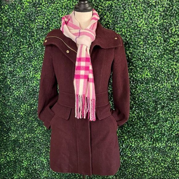 Cole Haan Burgundy Wool Blend Coat Sz 2 - Picture 11 of 11